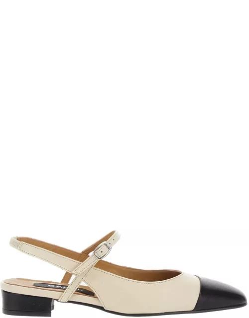 Carel White Slingback Pumps With Contrasting Toe In Leather Woman