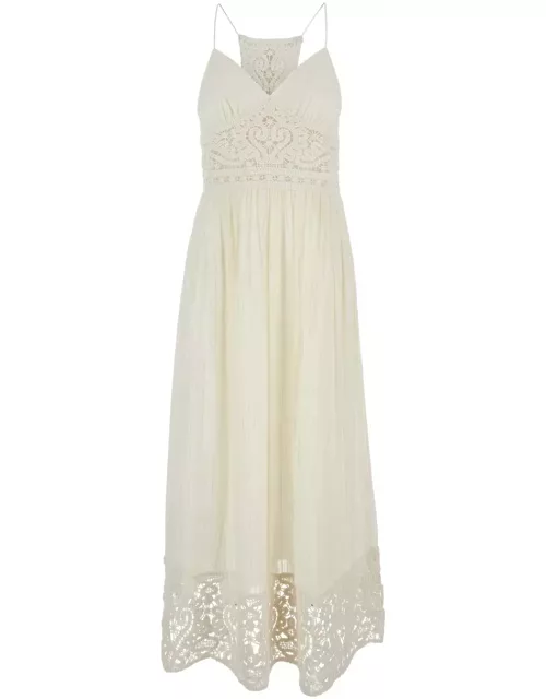 TwinSet White Long Dress With Embroidered Motifs In Cotton Blend Woman