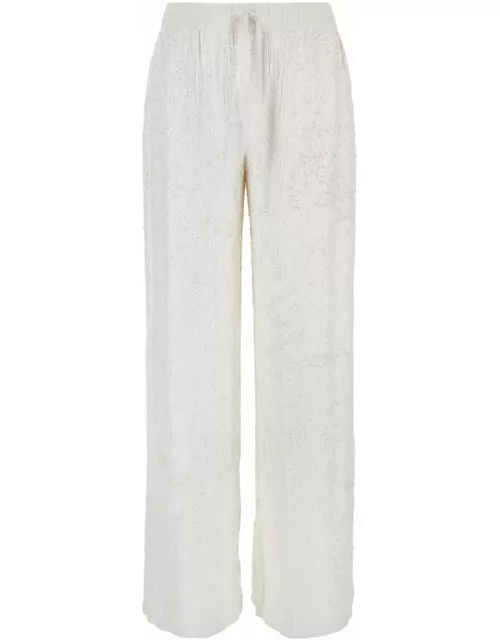 Parosh White Straight Pants With Sequins In Viscose Woman