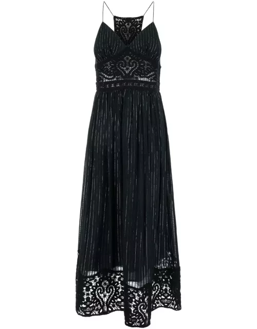 TwinSet Black Long Dress With Embroidered Motifs In Cotton Blend Woman