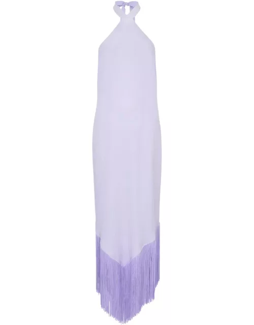 Taller Marmo Nina Halterneck Fringed Maxi Dress - Lilac - 42 (UK10 / S)