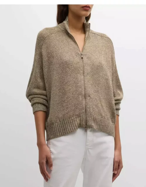 Shiny Shetland Mohair Wool Zip-Up Cardigan