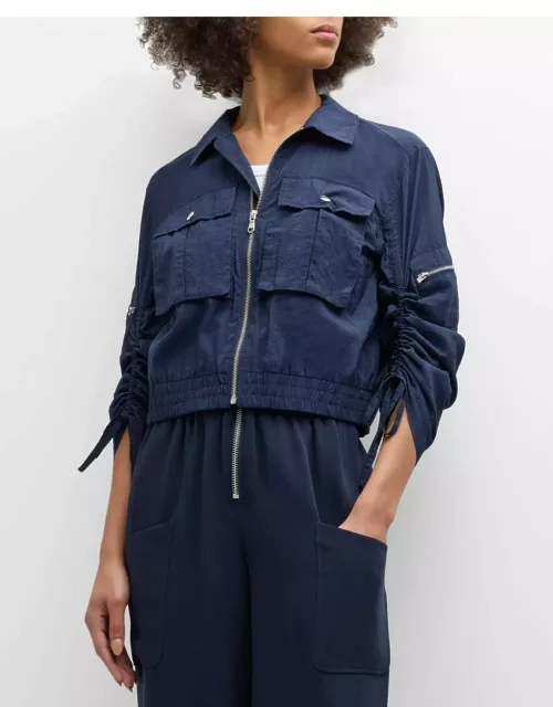 Genevieve Nylon Cropped Zip-Front Jacket