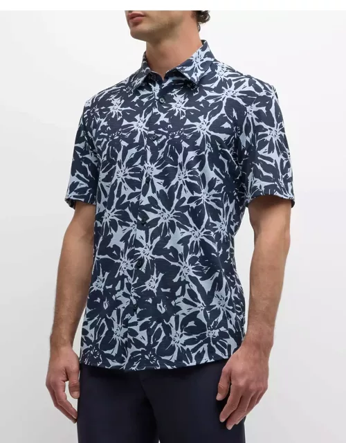 Men's Floral-Print Short-Sleeve Leisure Shirt