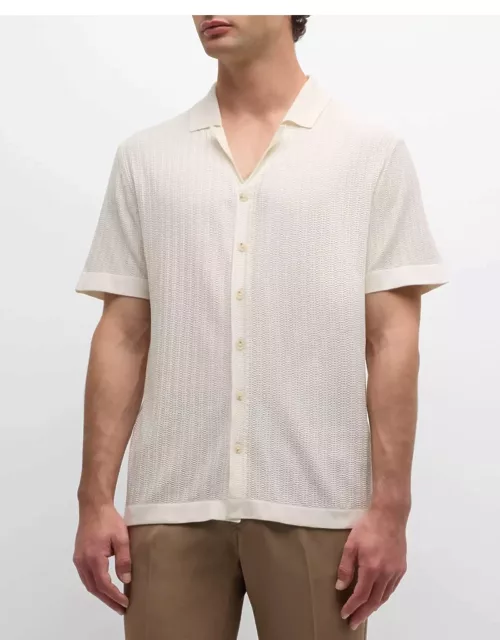 Men's Textured Silk Short-Sleeve Knit Button-Front Shirt