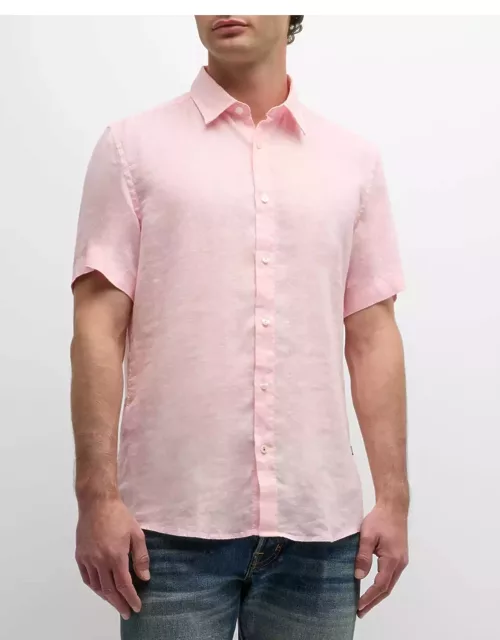 Men's Solid Linen Short-Sleeve Leisure Shirt