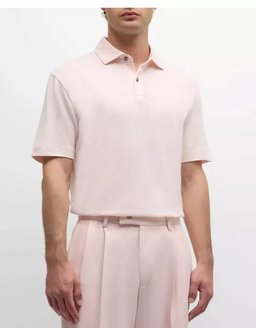 Men's Solid Linen Cotton Short-Sleeve Polo Shirt