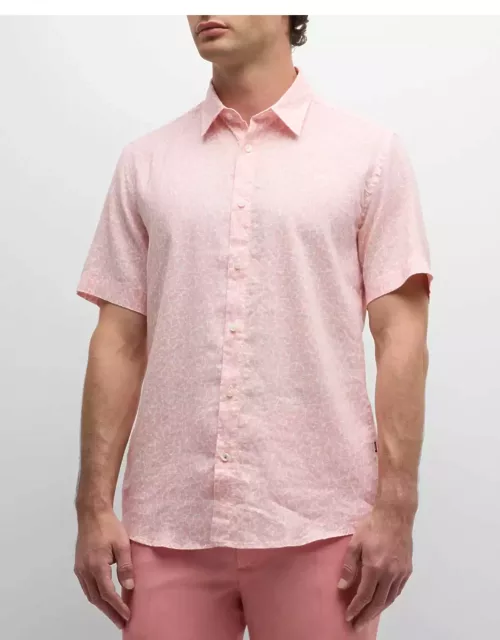 Men's Floral-Print Linen Short-Sleeve Leisure Shirt