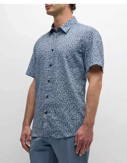 Men's Floral-Print Linen Short-Sleeve Leisure Shirt