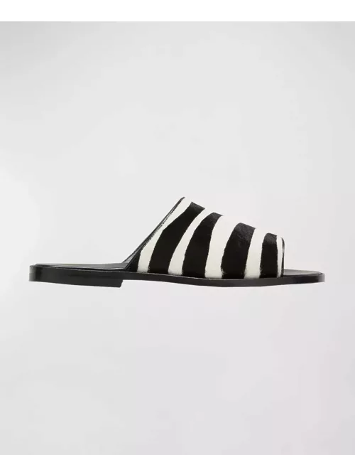 Men's Zebra-Print Calf Hair Slide Sandal