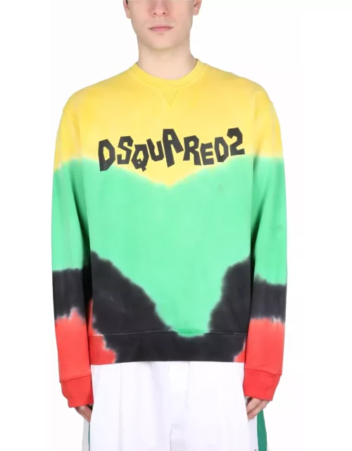 Dsquared2 Tie-dye Crew-neck Sweatshirt With Logo Print