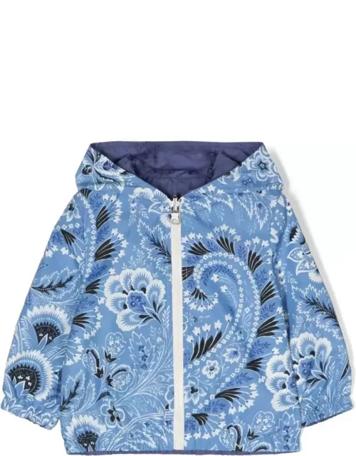 Etro Light Blue Reversible Jacket With Paisley Print And Logo