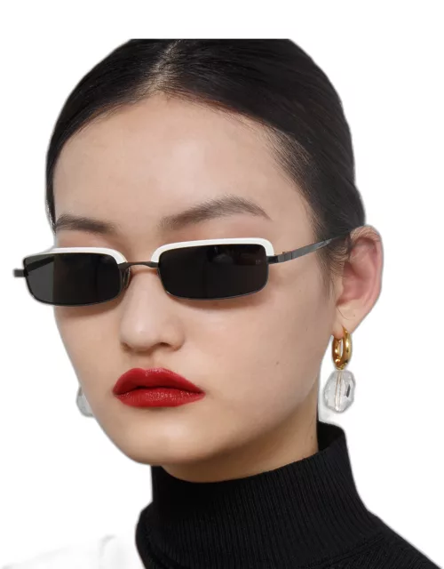 Leona Rectangular Sunglasses in White and Nicke