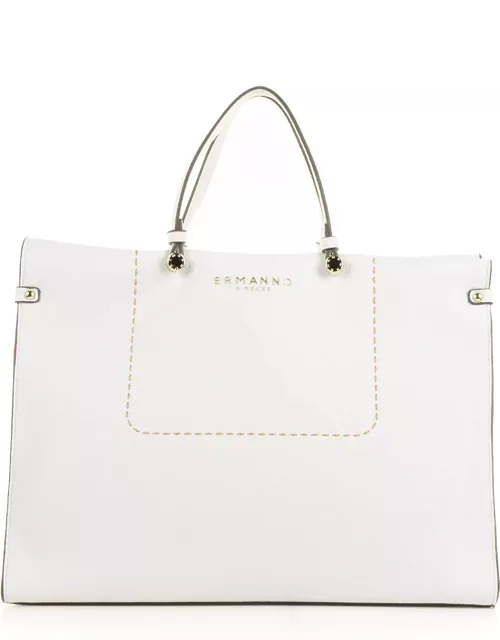 Ermanno Scervino White Petra Shopping Bag In Textured Eco-leather