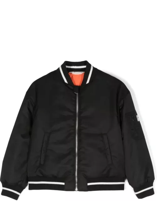 Palm Angels Black Bomber Jacket With Curved Logo
