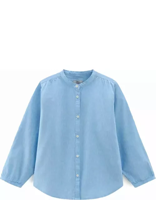 Woolrich Light Blue Long-sleeved Linen Shirt
