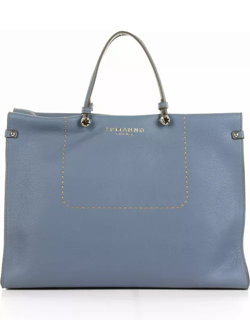 Ermanno Scervino Petra Light Blue Shopping Bag In Textured Eco-leather