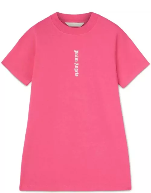 Palm Angels Fuchsia Maxi T-shirt Dress With Front And Back Logo
