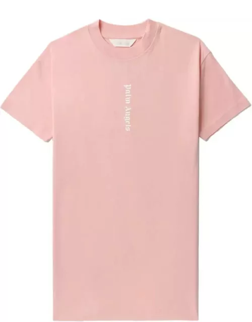 Palm Angels Pink Maxi T-shirt Dress With Front And Back Logo