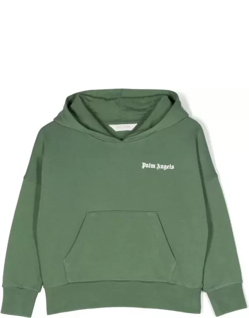 Palm Angels Green Hoodie With Logo