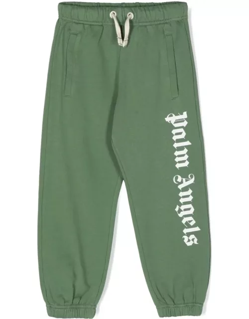 Palm Angels Green Joggers With Logo
