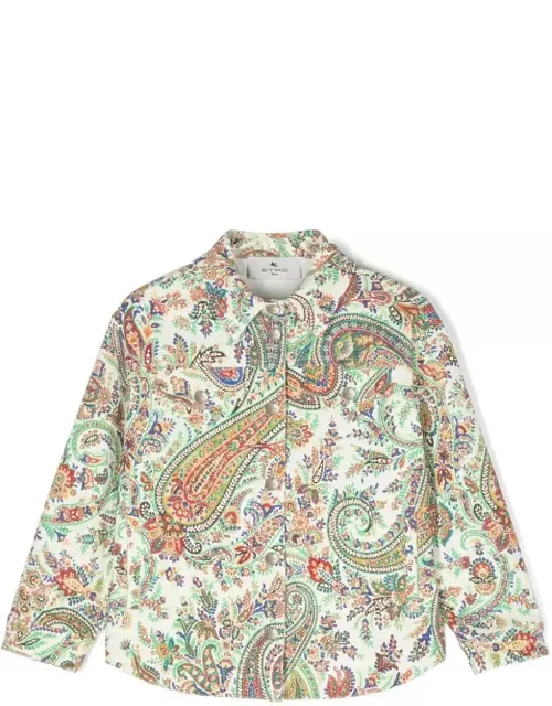 Etro White Denim Jacket With Multicolour Paisley Pattern