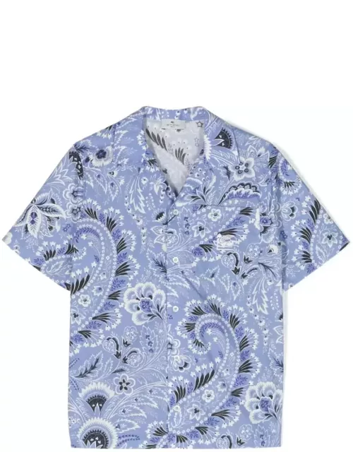 Etro Light Blue Bowling Shirt With Paisley Motif