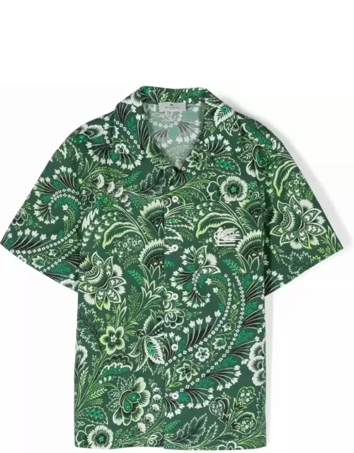 Etro Green Bowling Shirt With Paisley Motif