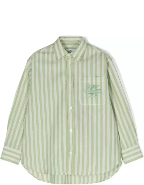 Etro Green Striped Shirt With Logo