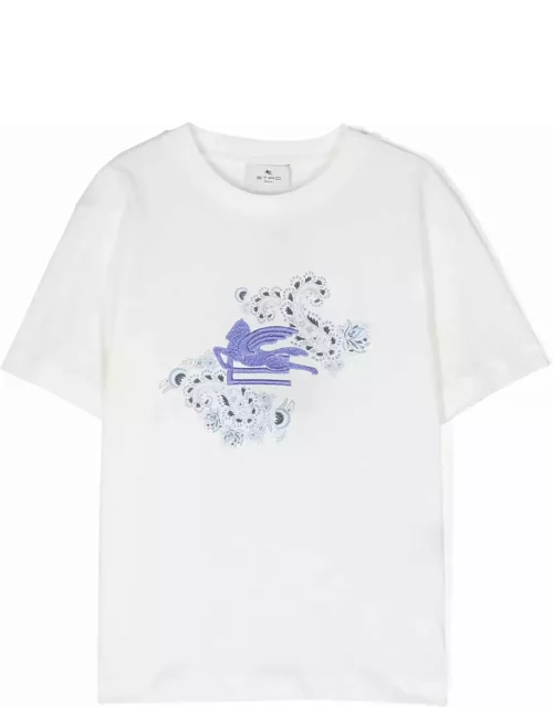 Etro White T-shirt With Light Blue Pegasus Motif