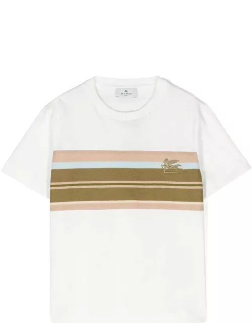 Etro White T-shirt With Logo And Striped Insert