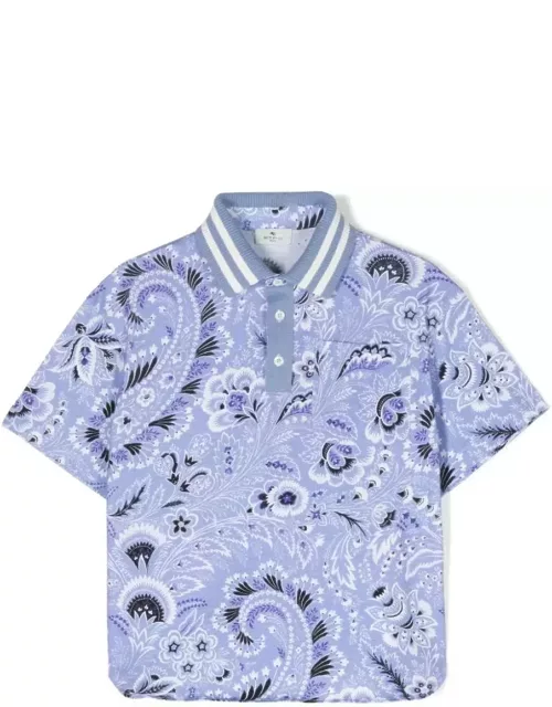 Etro Light Blue Polo Shirt With Paisley Print