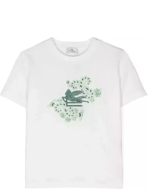Etro White T-shirt With Green Pegasus Motif