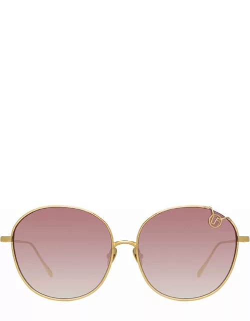 Hannah Oval Sunglasses in Light Gold and Burgundy