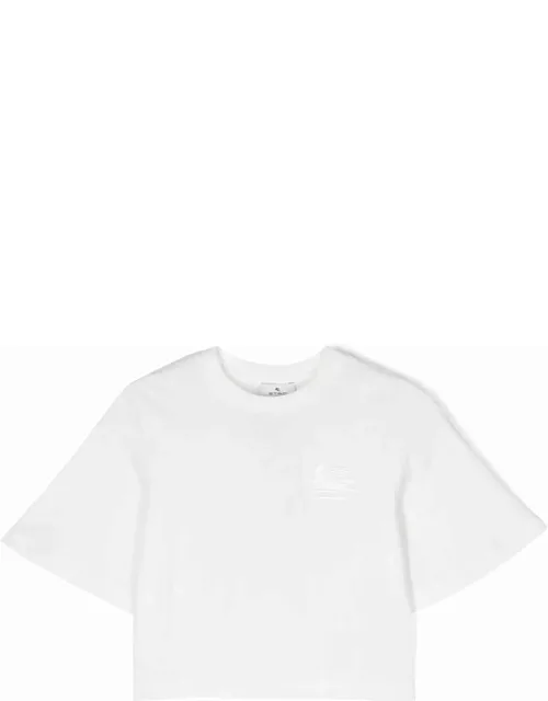 White Crop T-shirt With Etro Pegaso Logo