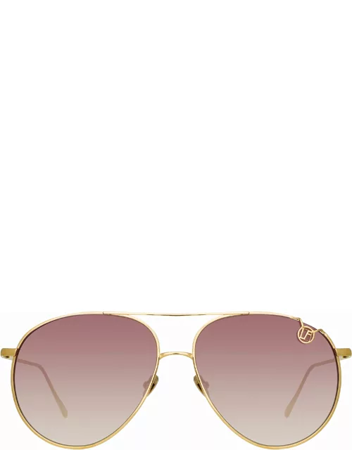 Joni Aviator Sunglasses in Light Gold and Burgundy