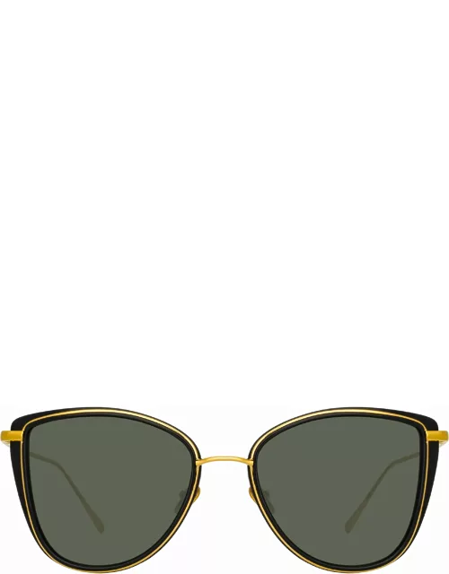 Liza Cat Eye Sunglasses in Black and Yellow Gold
