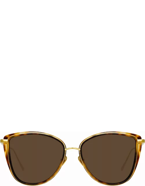 Liza Cat Eye Sunglasses in Tortoiseshell and Yellow Gold