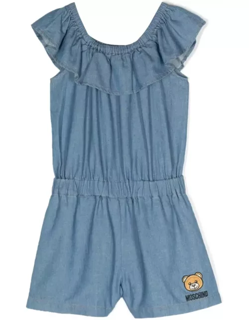 Blue Short Jumpsuit With Moschino Teddy Bear