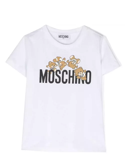 White T-shirt With Moschino Teddy Friends Print