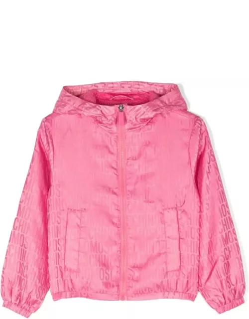 Moschino Pink Windbreaker Jacket With All-over Jacquard Logo