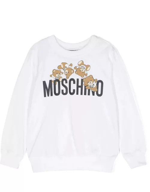 White Sweatshirt With Moschino Teddy Friends Print