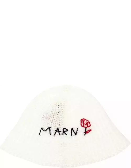 Marni White Crochet Bucket Hat