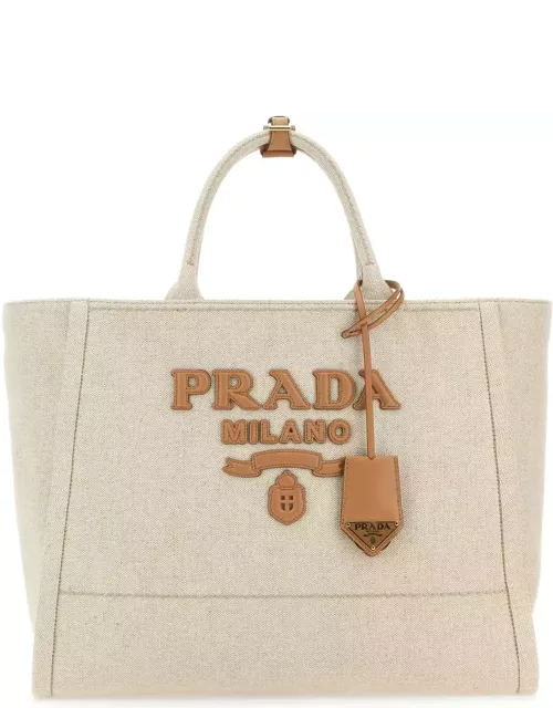 Prada Sand Canvas Shopping Bag