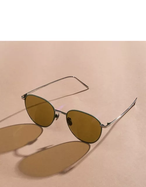 Raif Square Sunglasses in White Gold and Khaki