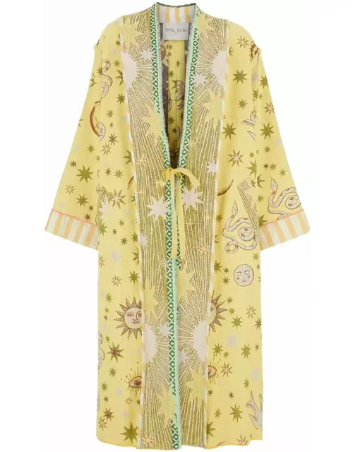 Forte_Forte Yellow Robe Coat With Sun And Moon Embroideries And Print In Cotton Blend Woman