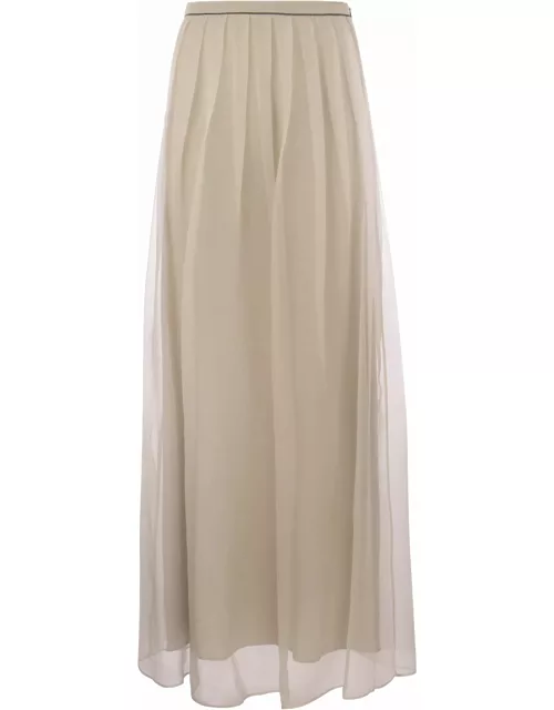 Brunello Cucinelli Crispy Silk Pleated Midi Skirt