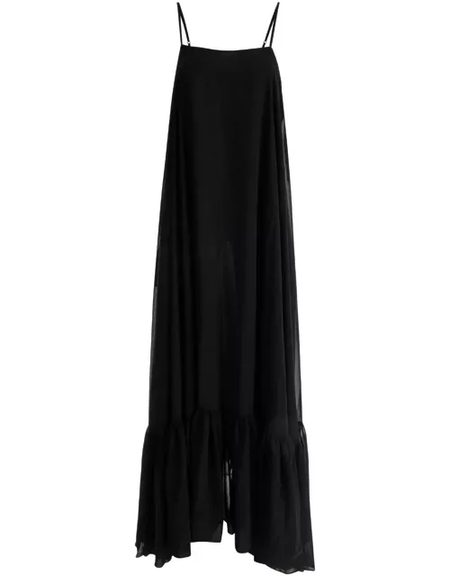 Rotate by Birger Christensen Black Wide Maxi Dress In Chiffon Woman