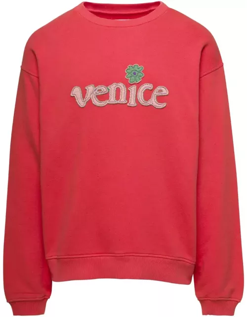 ERL Red Crewneck Sweatshirt With Embroidered Logo In Cotton Man