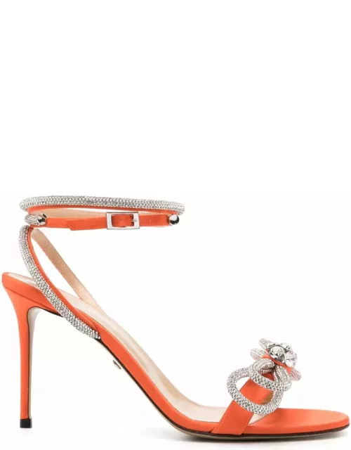 Mach & Mach Double Bow 95 Mm Sandals In Orange Satin With Crystal